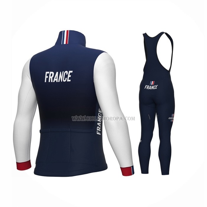 2023 Ropa Ciclismo Francia Azul Blanco Mangas Largas y Culotte Largo